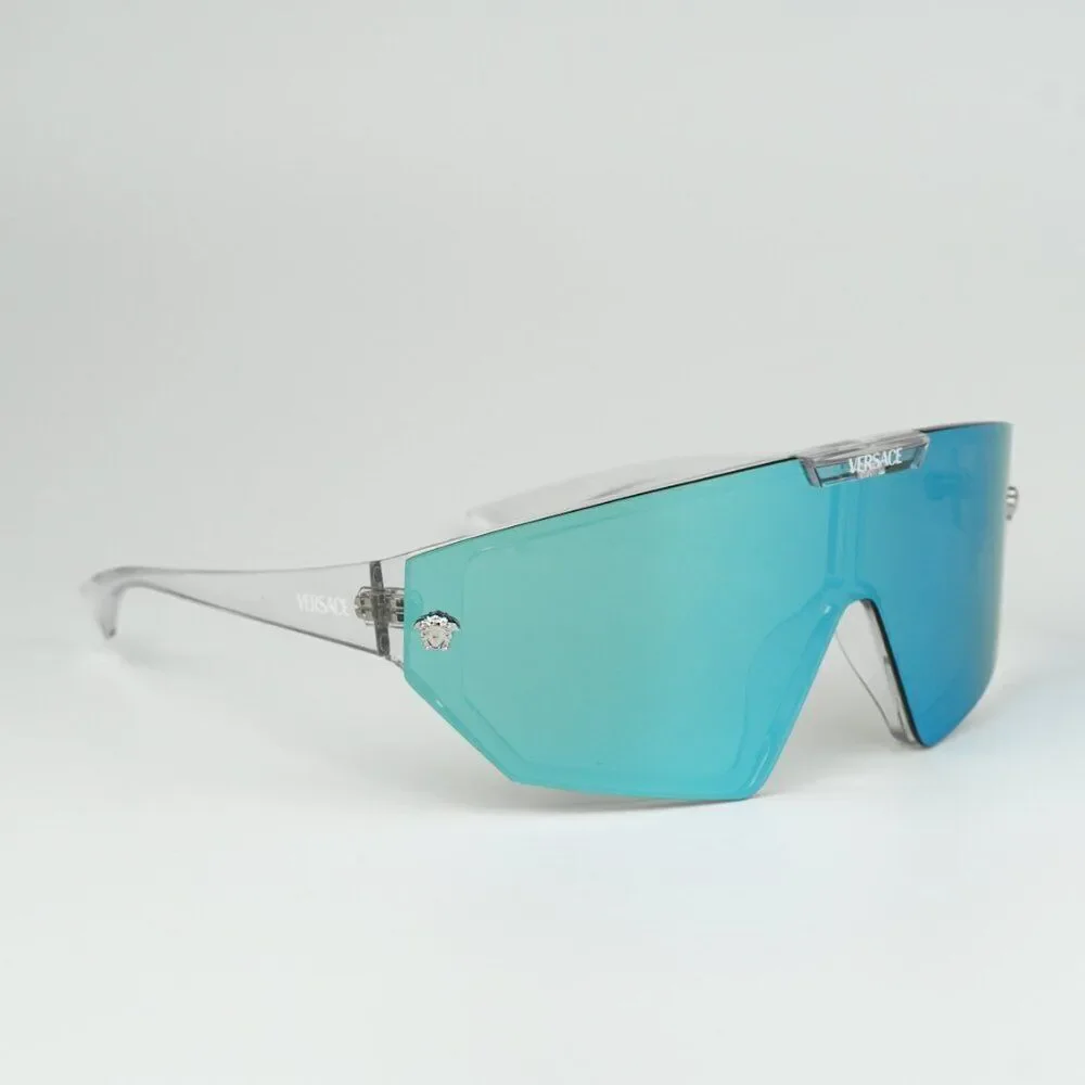 NEW Versace VE4461 148/6V Crystal Grey Mirror Blue Detachable Lens Sunglasses